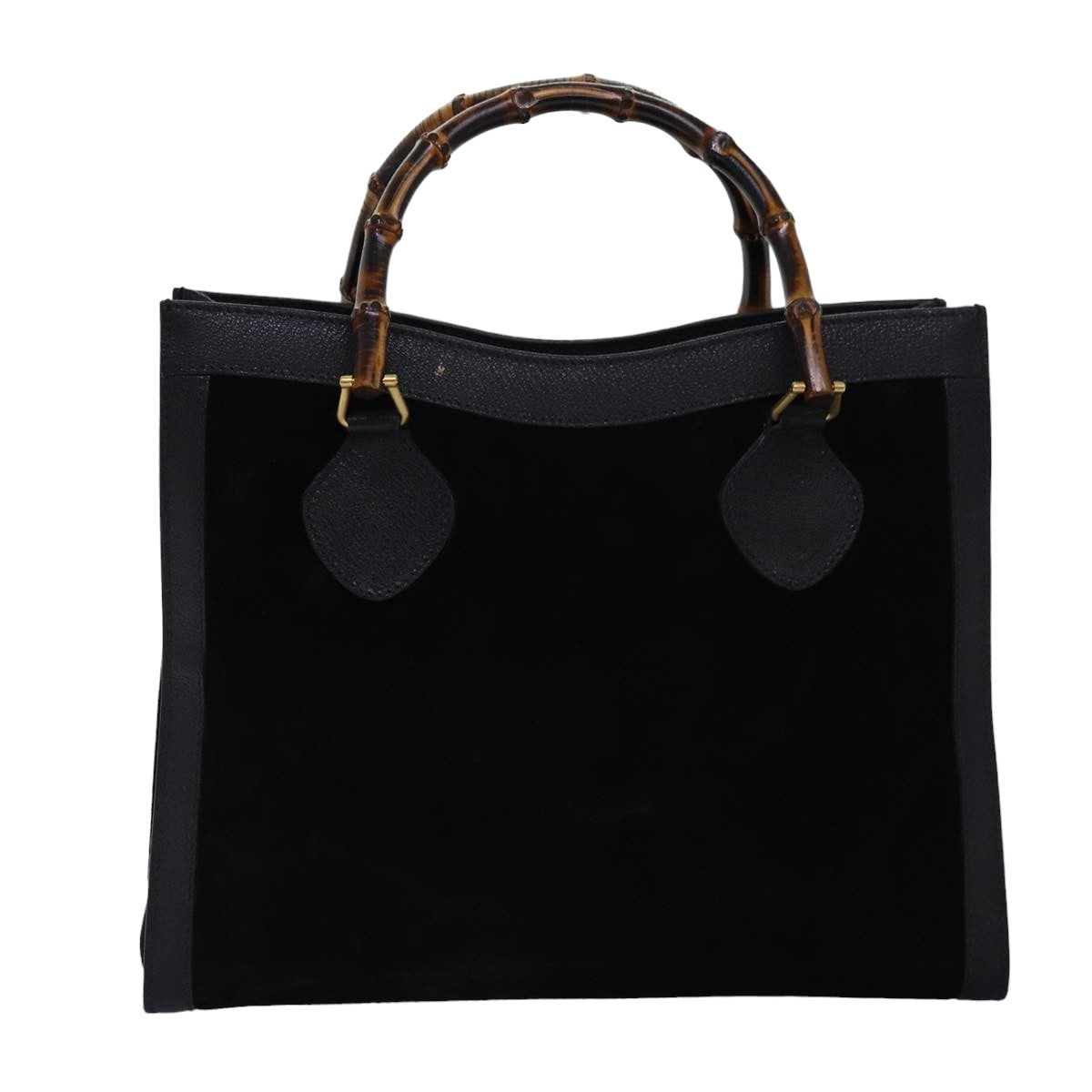 GUCCI Bamboo Tote Bag Suede Leather Black Auth ep4462