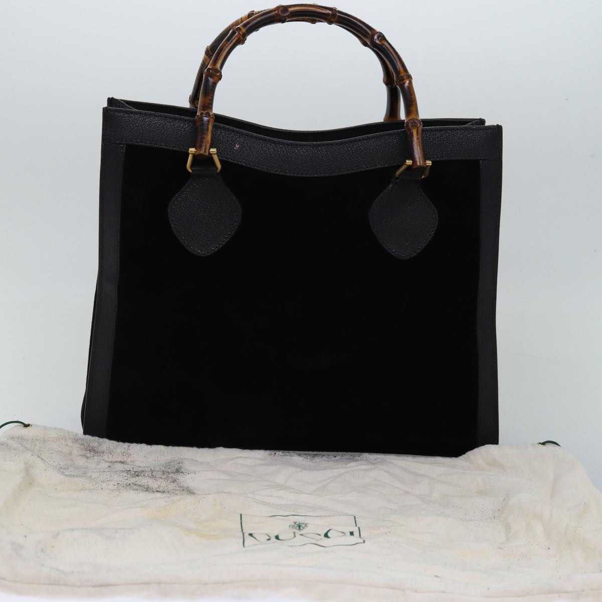 GUCCI Bamboo Tote Bag Suede Leather Black Auth ep4462