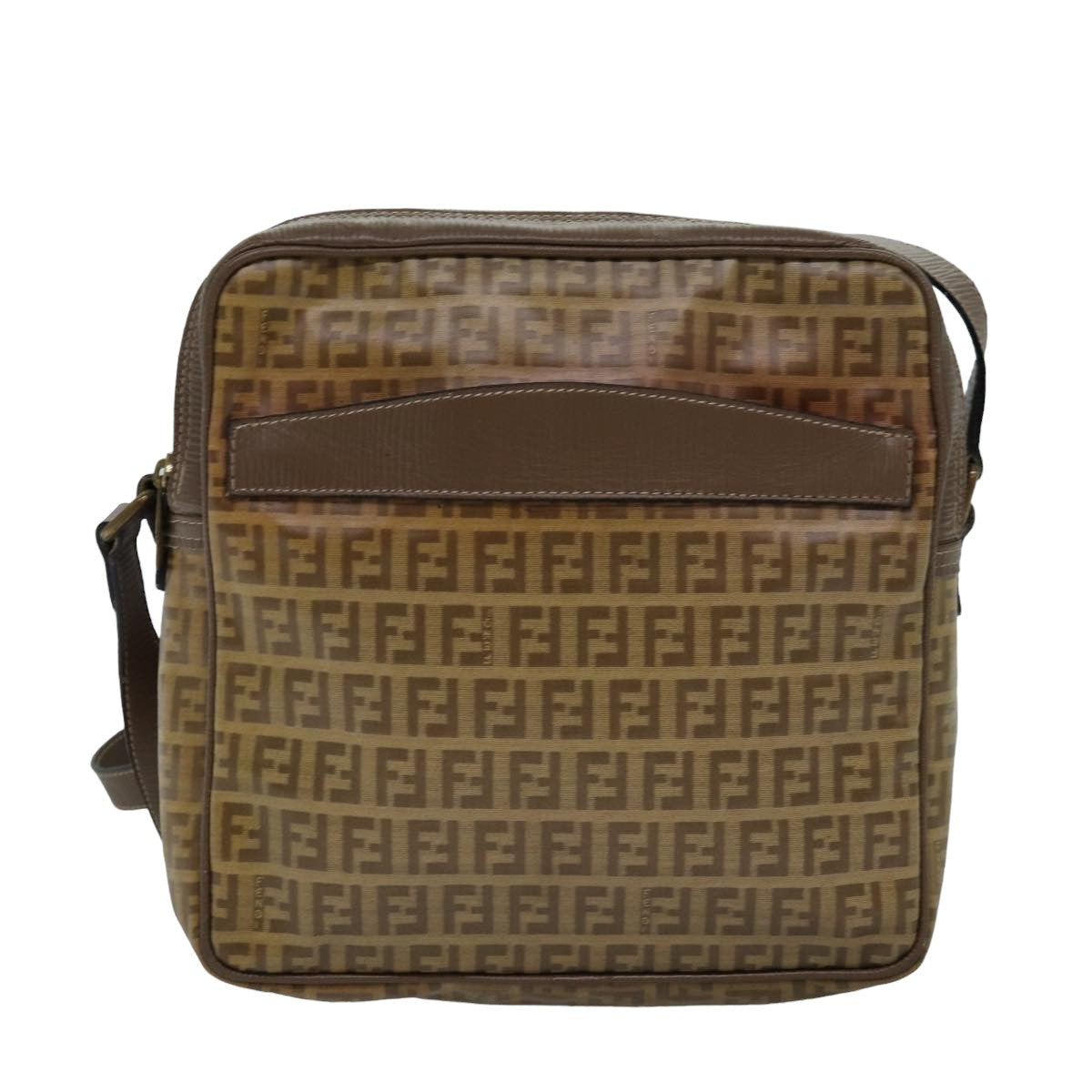 FENDI Zucchino Canvas Shoulder Bag Vintage Beige Auth ep4463 - 0