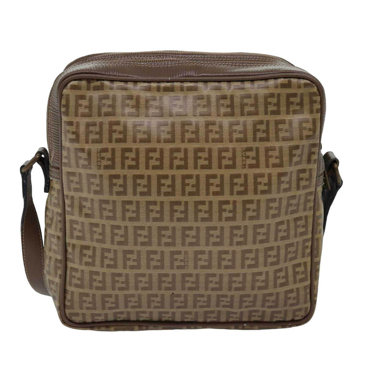 FENDI Zucchino Canvas Shoulder Bag Vintage Beige Auth ep4463