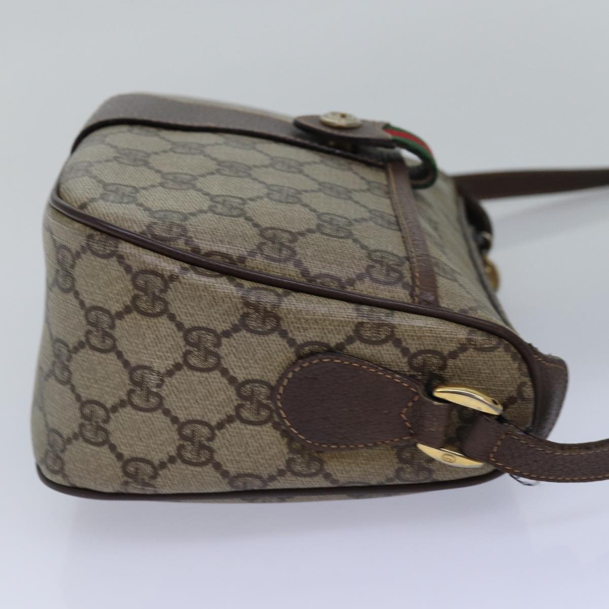 GUCCI GG Supreme Web Sherry Line Shoulder Bag PVC Leather Beige Brown Auth