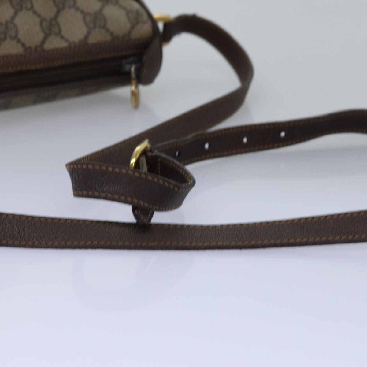 GUCCI GG Supreme Web Sherry Line Shoulder Bag PVC Leather Beige Brown Auth