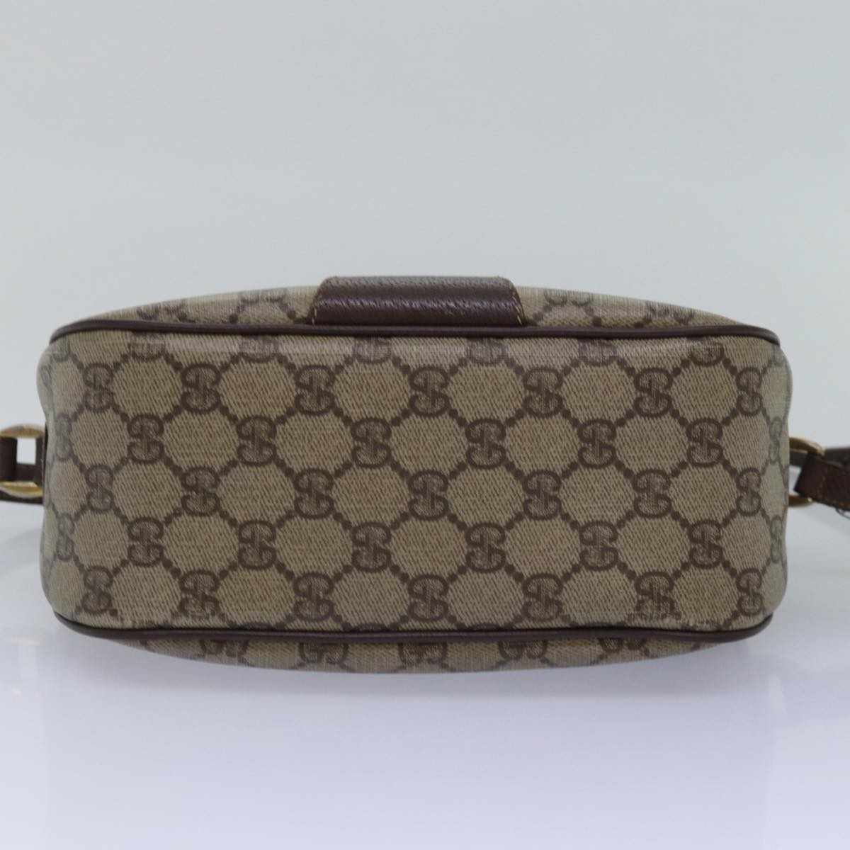 GUCCI GG Supreme Web Sherry Line Shoulder Bag PVC Leather Beige Brown Auth