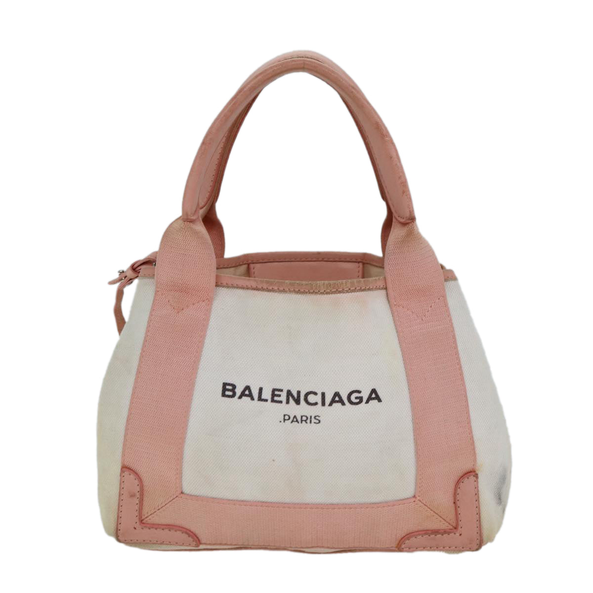 BALENCIAGA Navy Cabas XS Hand Bag Canvas Pink Auth ep4480