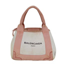 BALENCIAGA Navy Cabas XS Hand Bag Canvas Pink Auth ep4480-13