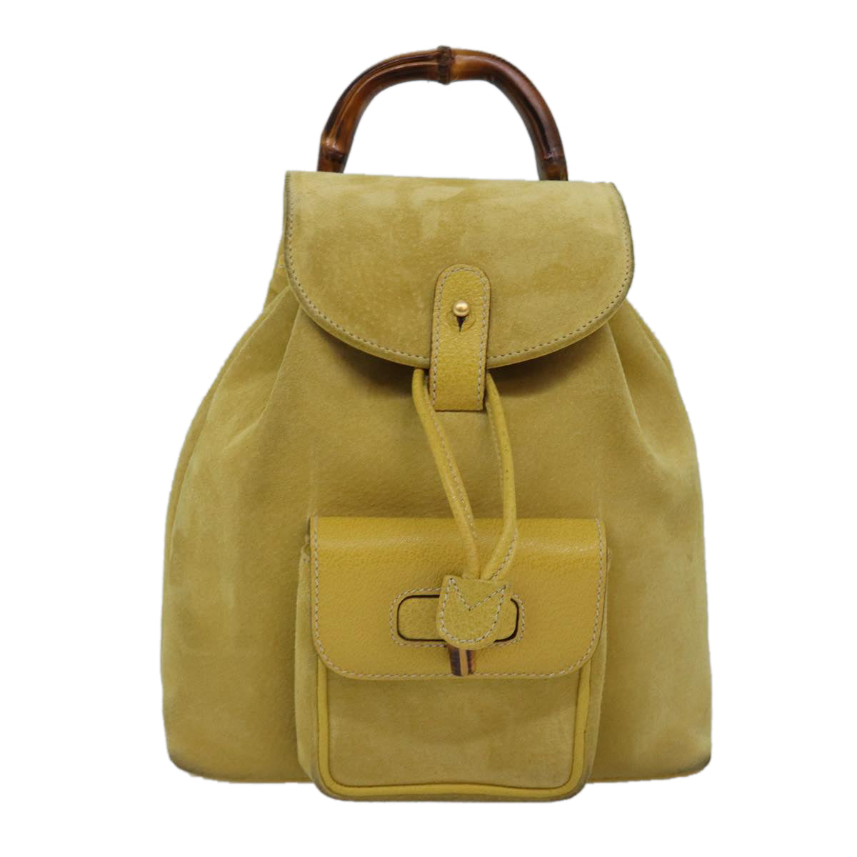 GUCCI Bamboo Hand Bag Suede Yellow 003 1705 0030 Auth ep4483