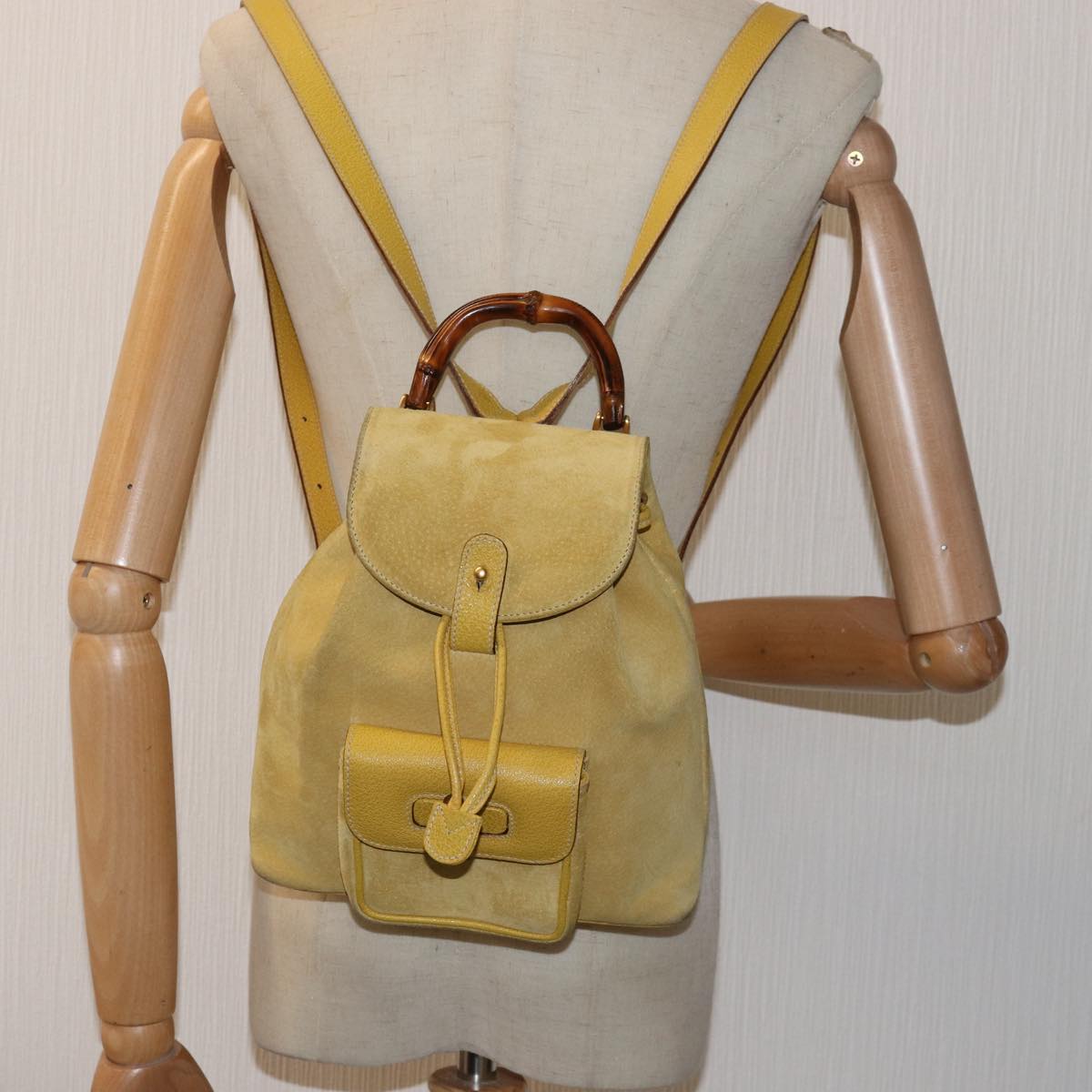 GUCCI Bamboo Hand Bag Suede Yellow 003 1705 0030 Auth ep4483