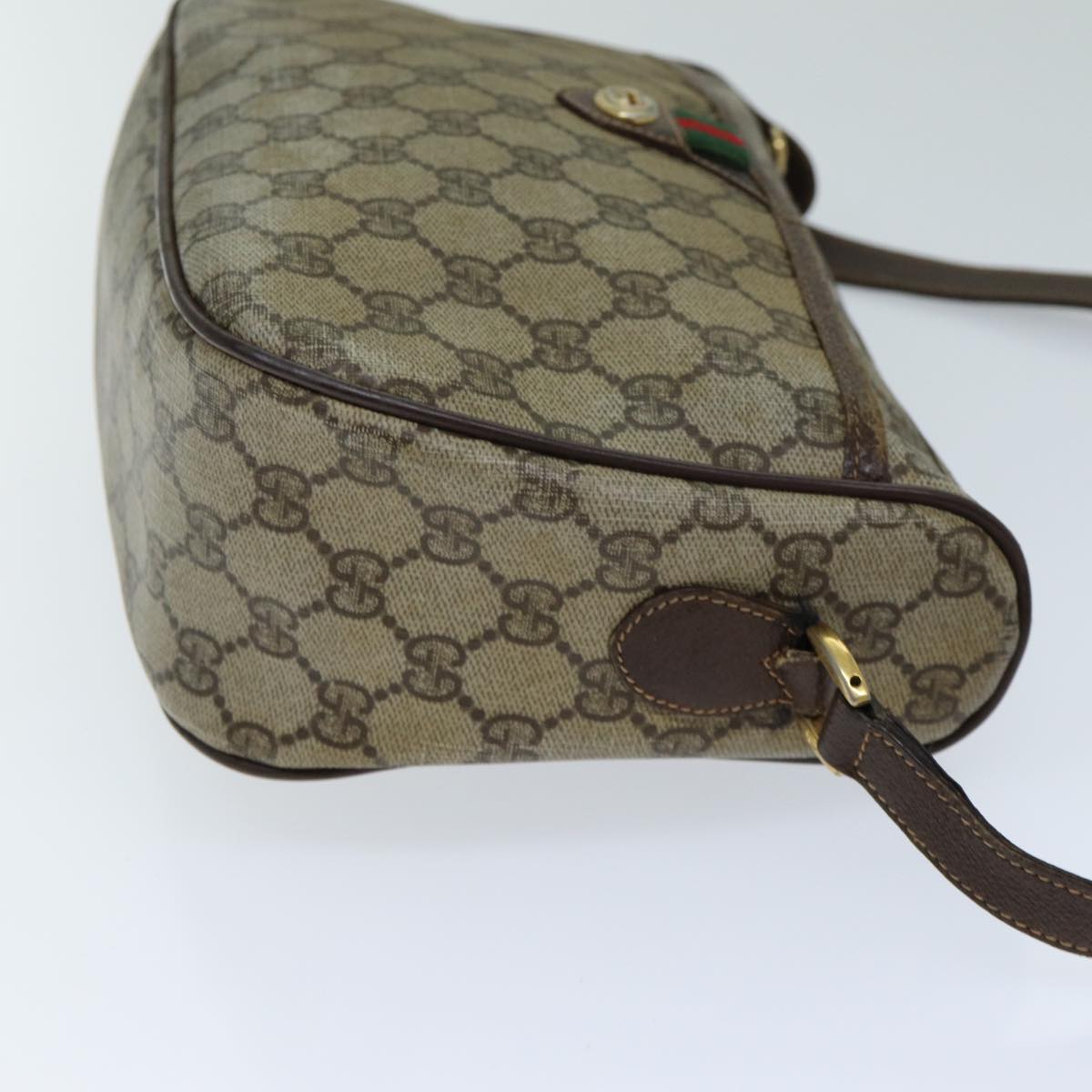 GUCCI GG Supreme Web Sherry Line Shoulder Bag PVC Leather Beige Brown Auth