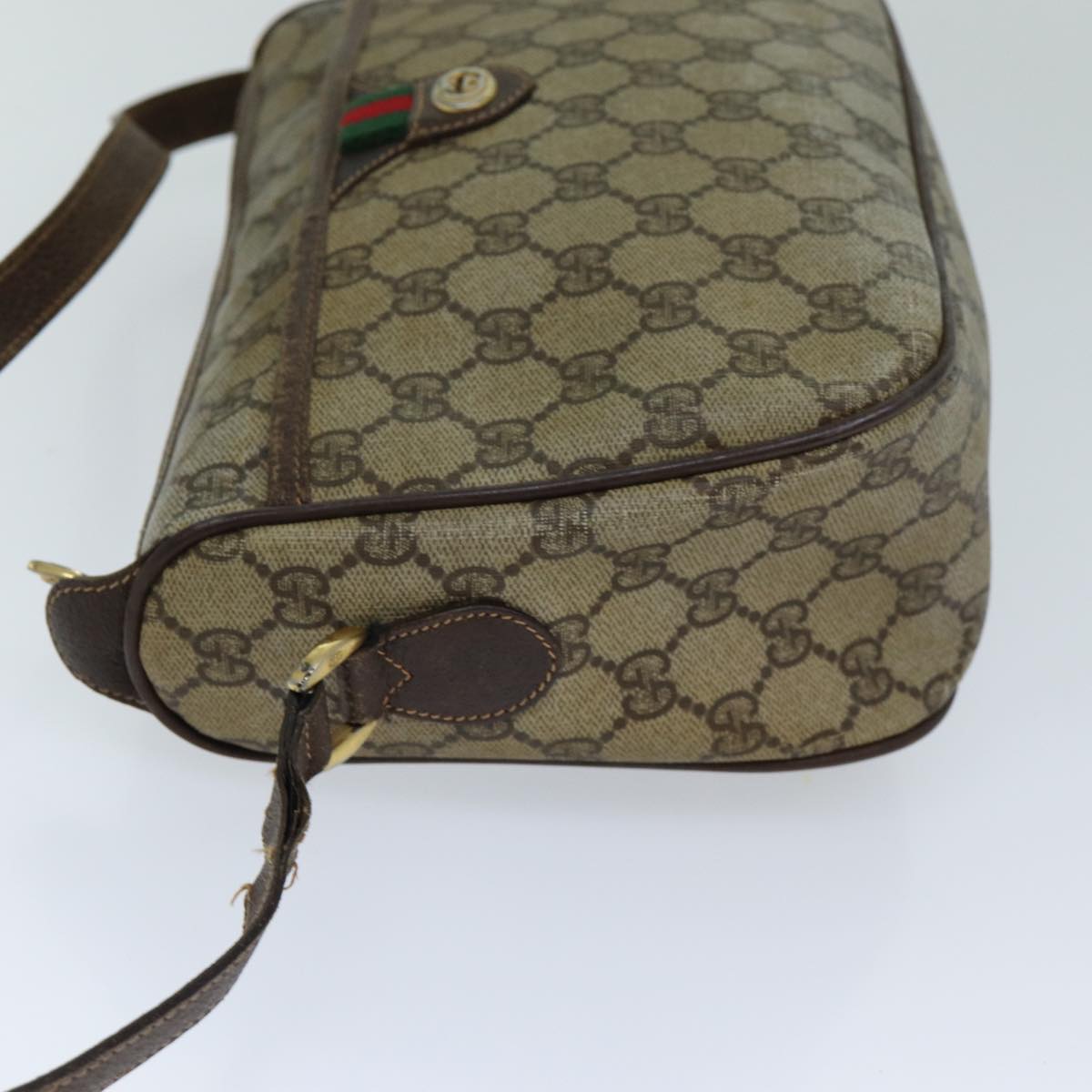 GUCCI GG Supreme Web Sherry Line Shoulder Bag PVC Leather Beige Brown Auth