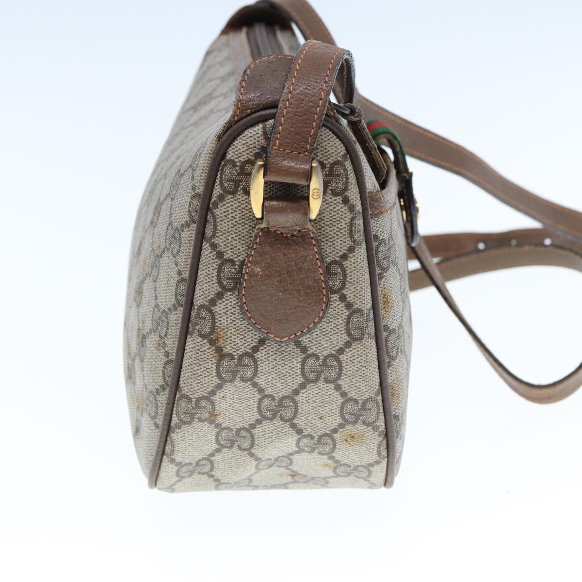 GUCCI GG Supreme Web Sherry Line Shoulder Bag PVC Leather Beige Brown Auth