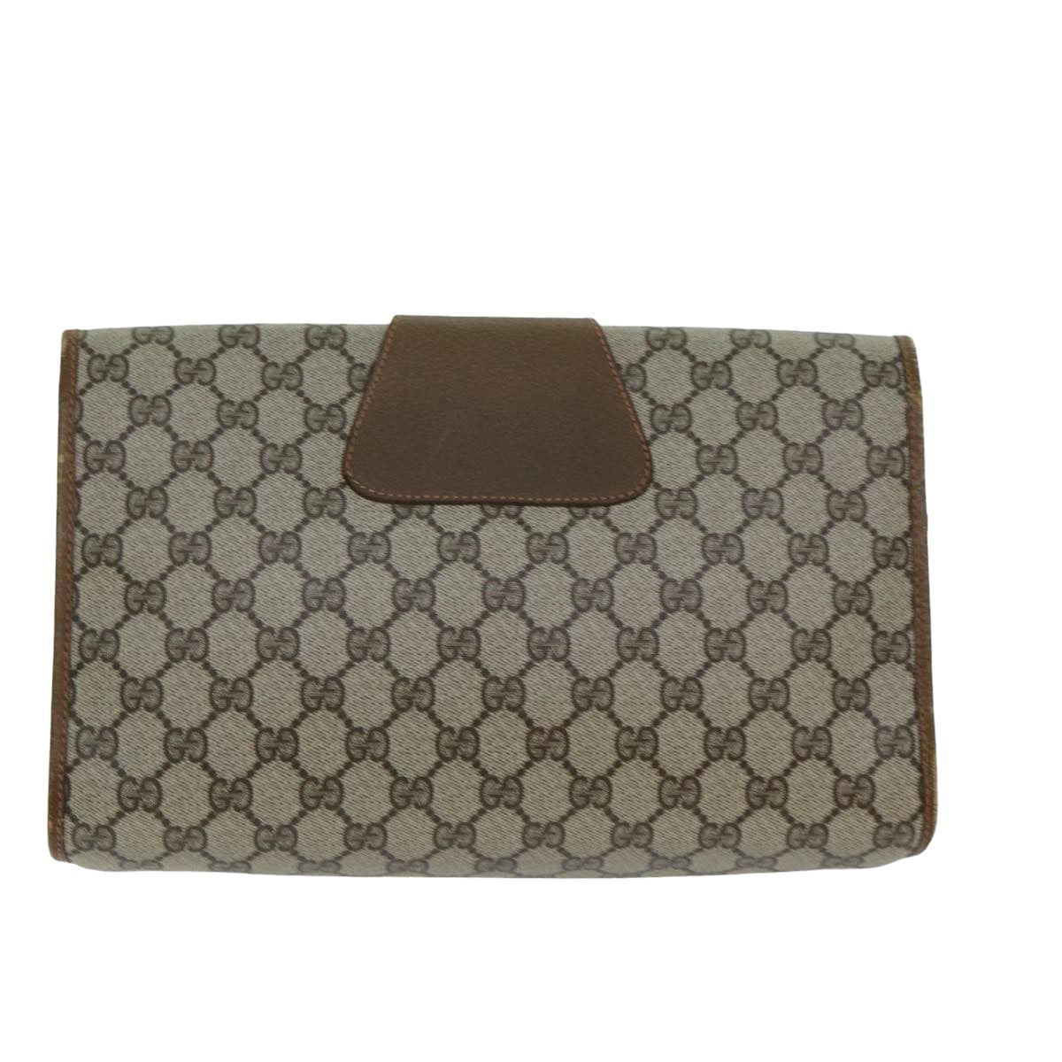 GUCCI GG Supreme Web Sherry Line Clutch Bag PVC Leather Beige Auth ep4493