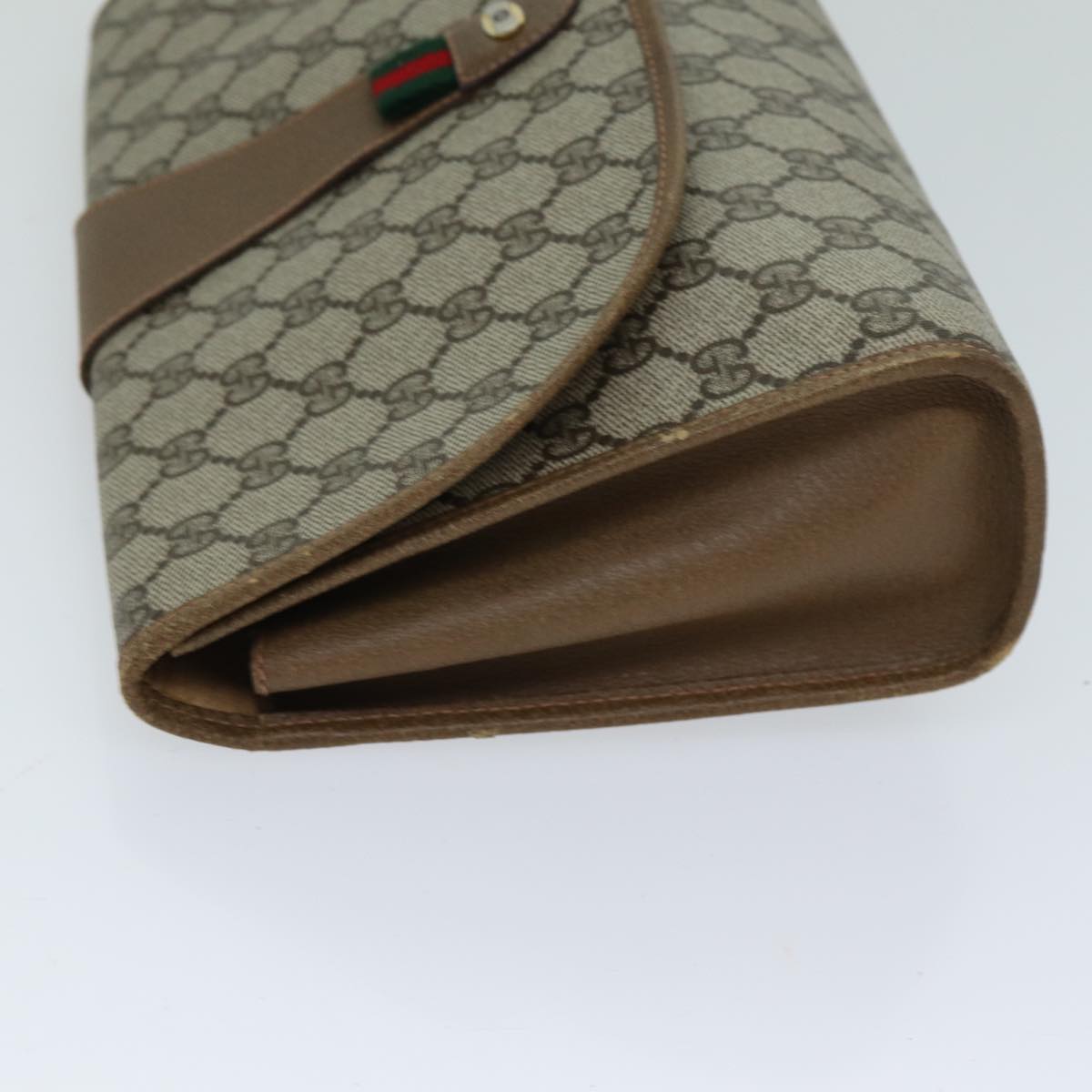 GUCCI GG Supreme Web Sherry Line Clutch Bag PVC Leather Beige Auth ep4493