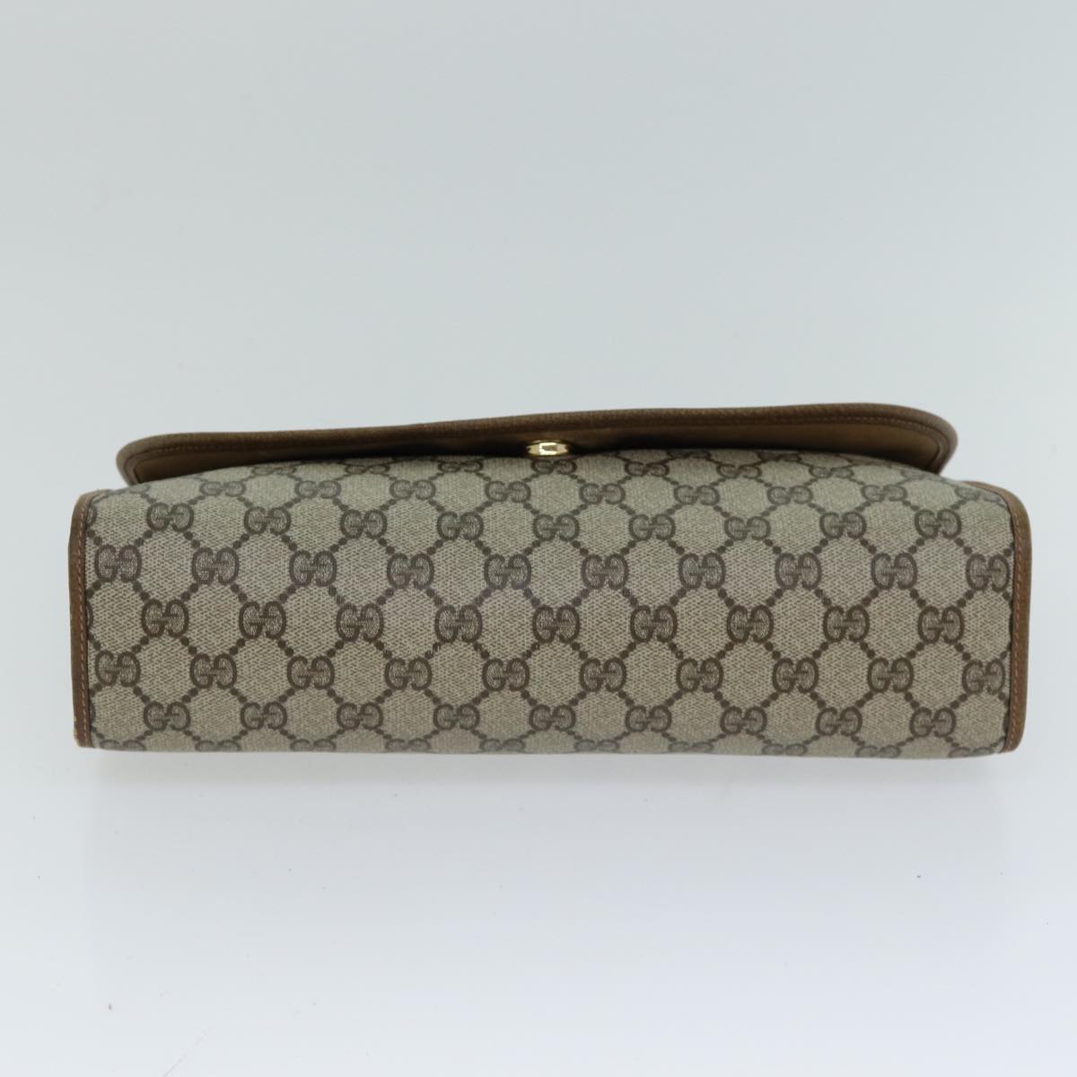 GUCCI GG Supreme Web Sherry Line Clutch Bag PVC Leather Beige Auth ep4493