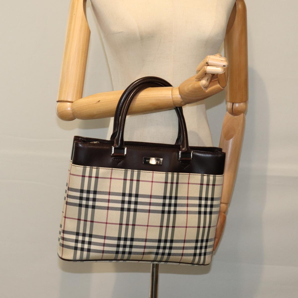 BURBERRY Nova Check Hand Bag Canvas Beige Auth ep4500