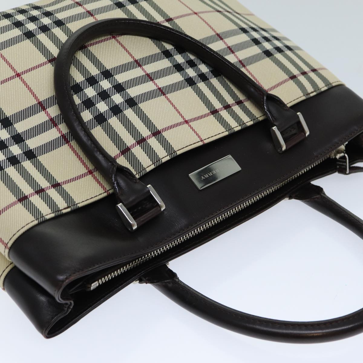 BURBERRY Nova Check Hand Bag Canvas Beige Auth ep4500