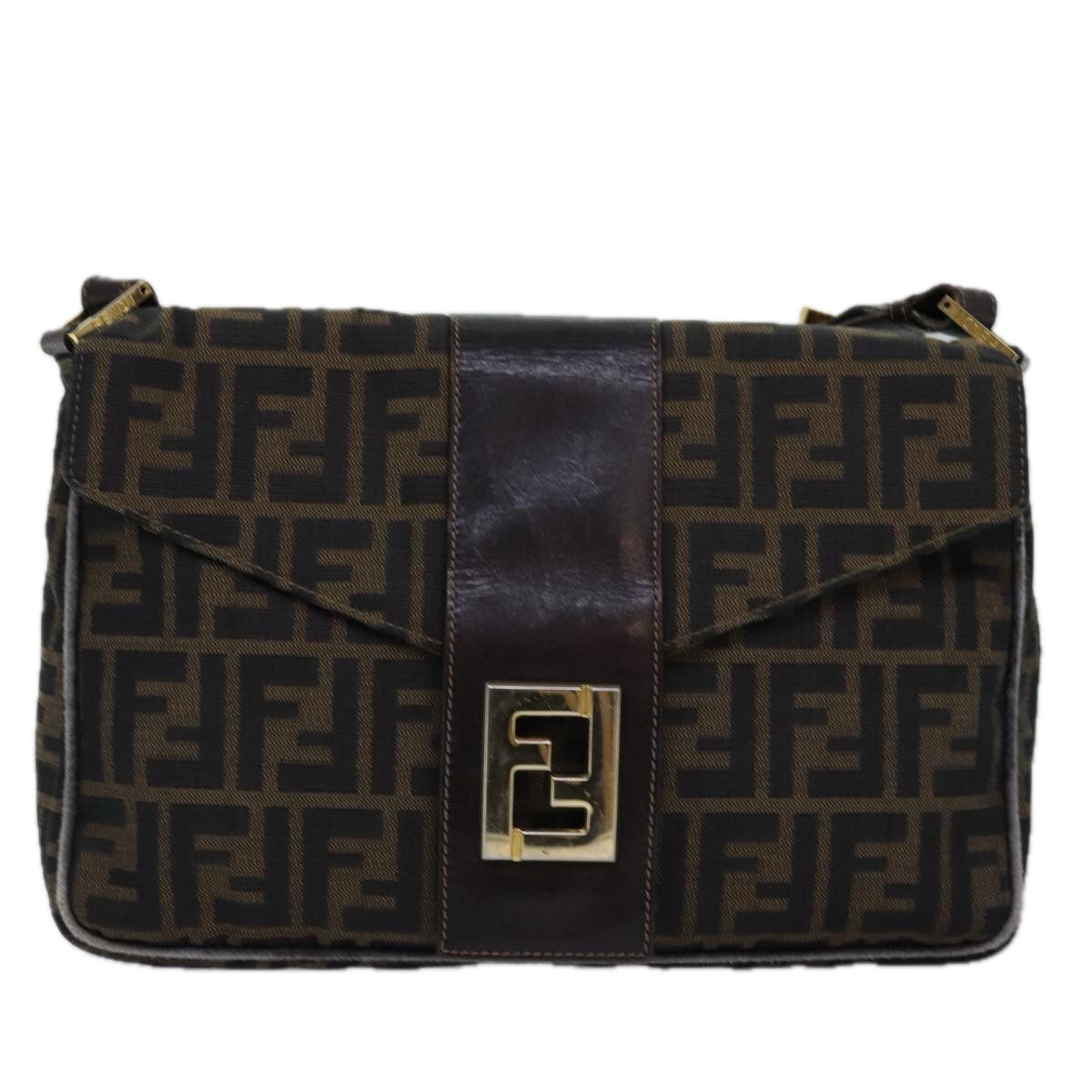 FENDI Zucca Canvas Shoulder Bag Black Brown Auth ep4502