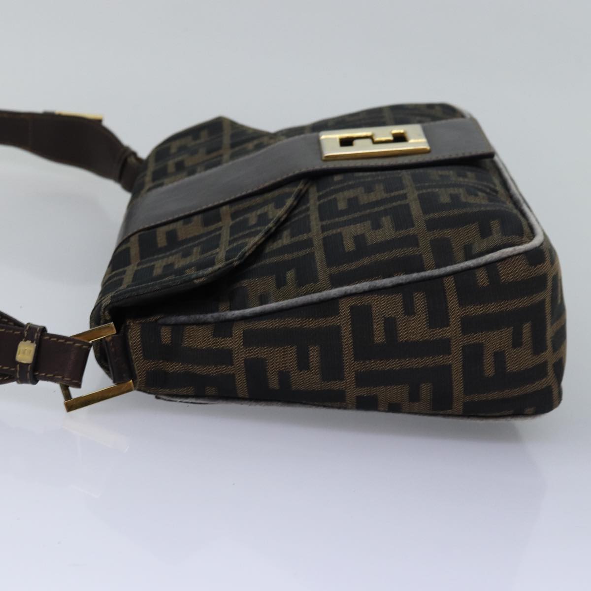 FENDI Zucca Canvas Shoulder Bag Black Brown Auth ep4502