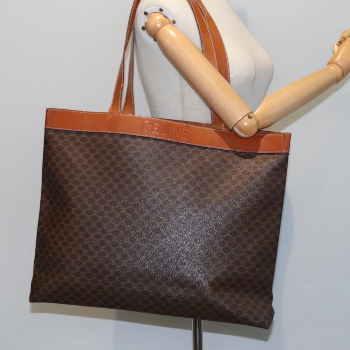 CELINE Macadam Canvas Tote Bag PVC Leather Brown Auth ep4528