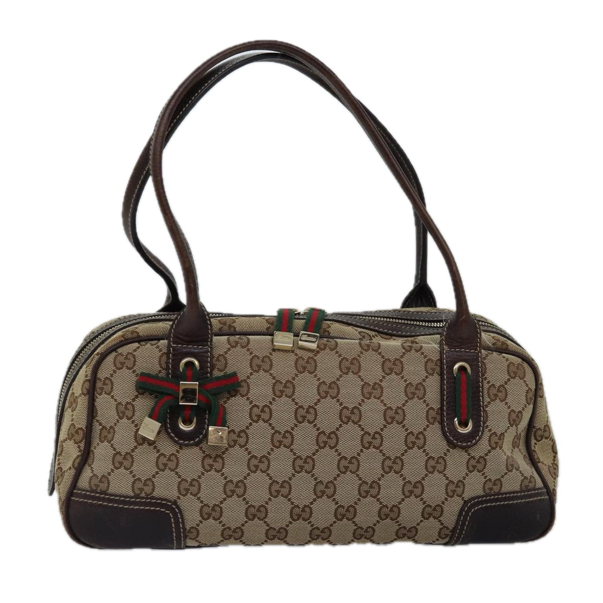 GUCCI GG Canvas Web Sherry Line Shoulder Bag Beige Red Green 161720 Auth ep4532