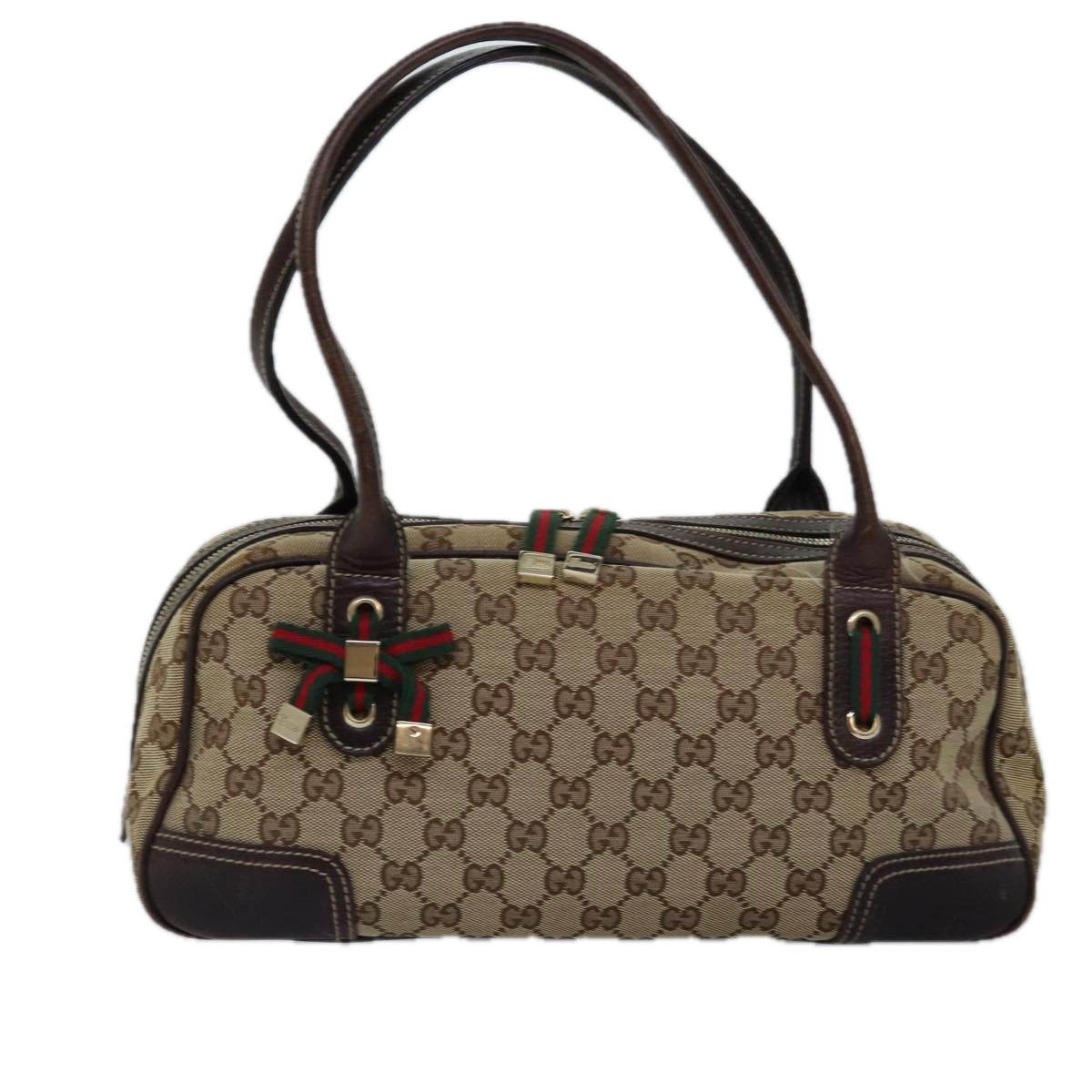 GUCCI GG Canvas Web Sherry Line Shoulder Bag Beige Red Green 161720 Auth ep4532