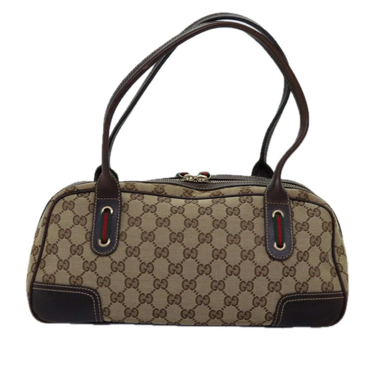 GUCCI GG Canvas Web Sherry Line Shoulder Bag Beige Red Green 161720 Auth ep4532