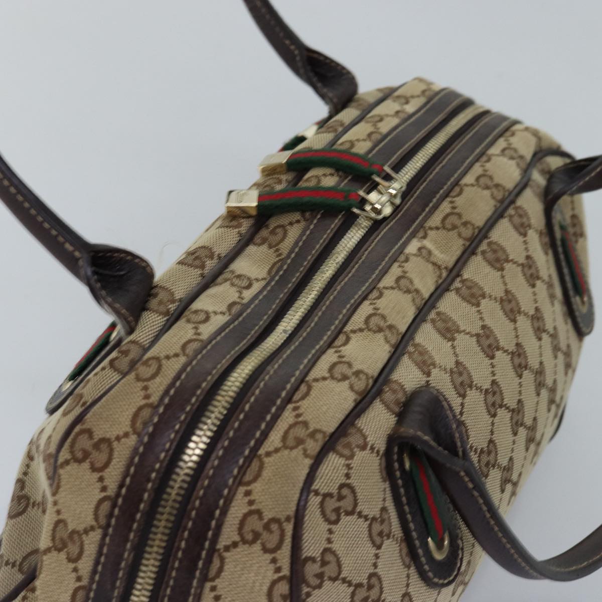 GUCCI GG Canvas Web Sherry Line Shoulder Bag Beige Red Green 161720 Auth ep4532