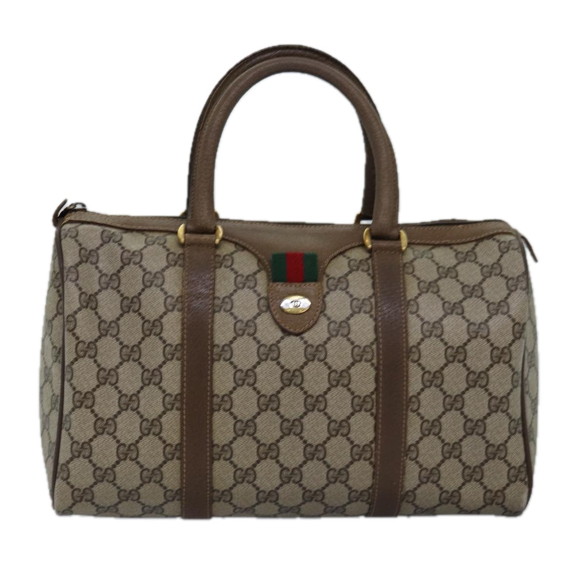 GUCCI GG Supreme Web Sherry Line Boston Bag PVC Beige Red 58 02 007 Auth ep4540