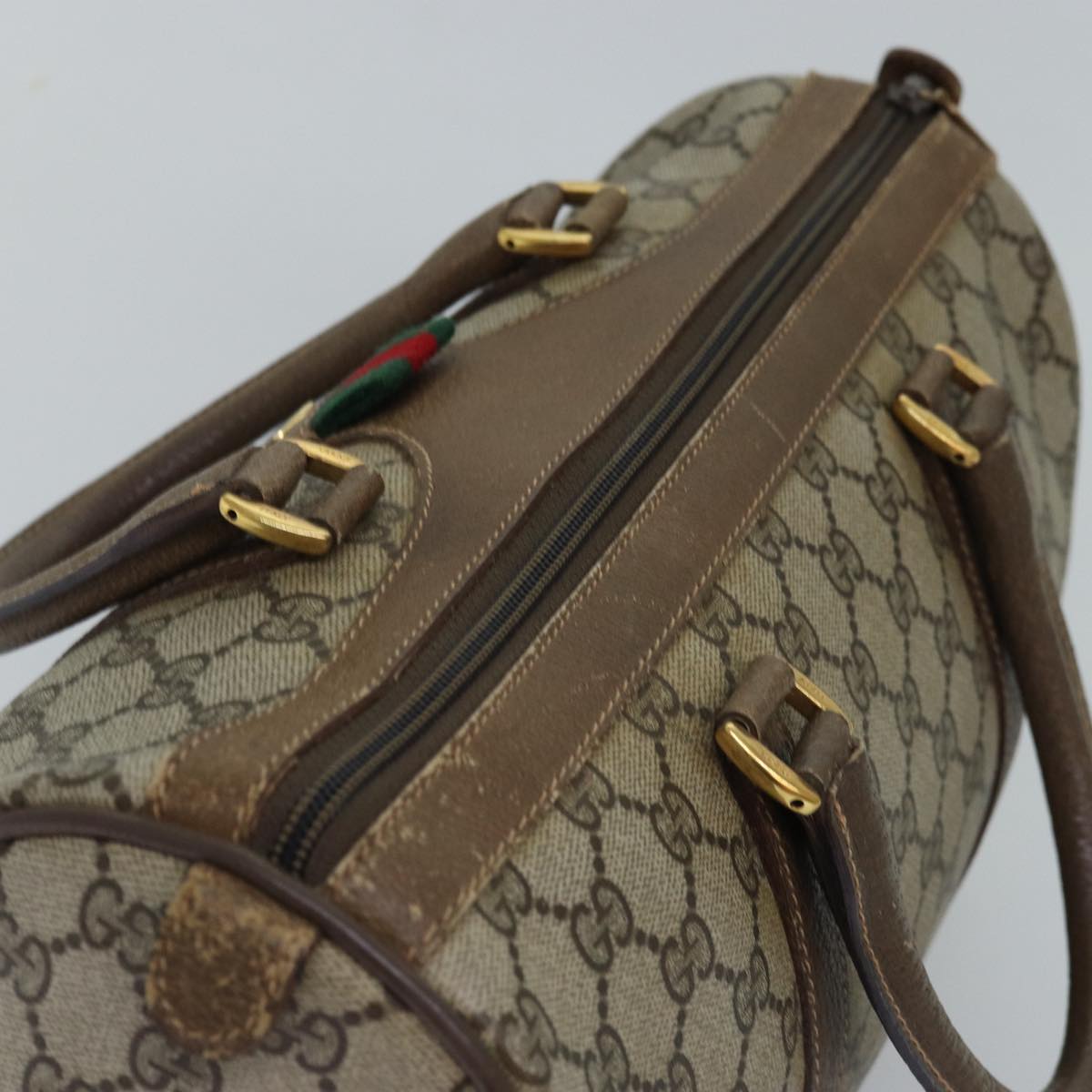 GUCCI GG Supreme Web Sherry Line Boston Bag PVC Beige Red 58 02 007 Auth ep4540