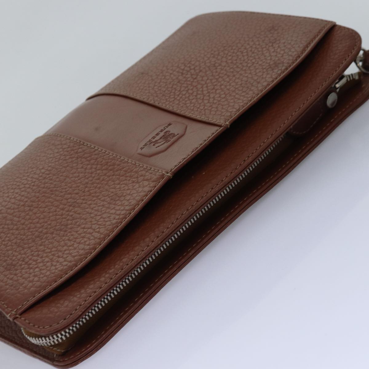 Burberrys Clutch Bag Leather Brown Auth ep4543