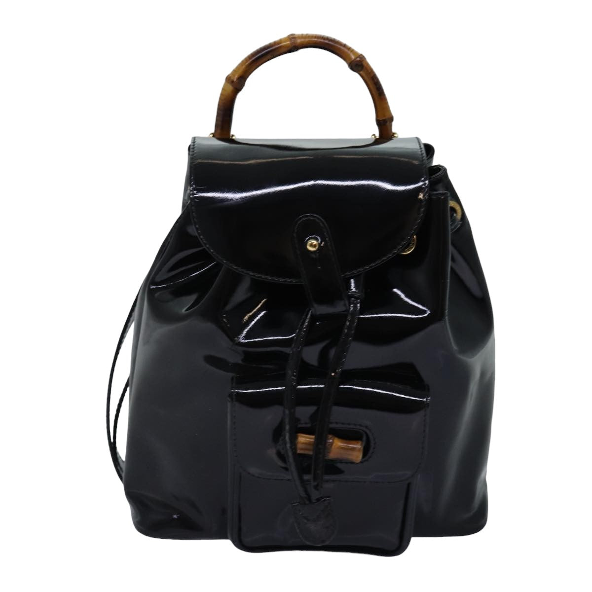 GUCCI Bamboo Backpack Patent leather Black 003 2058 0030 Auth ep4556