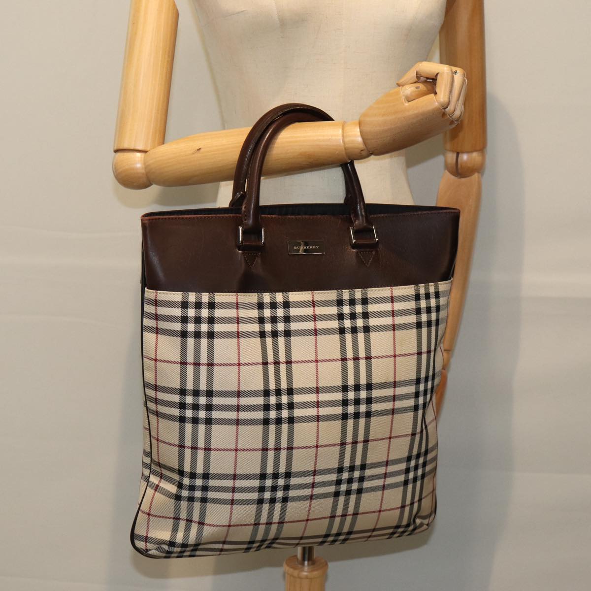 BURBERRY Nova Check Hand Bag Canvas Beige Auth ep4559