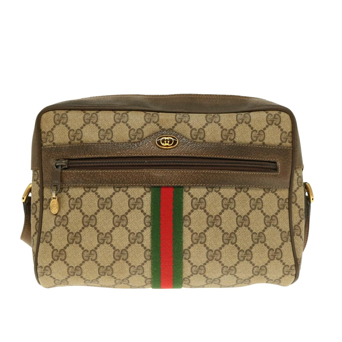 GUCCI GG Supreme Webshire Line Shoulder Bag Canvas Beige Brown 72 02 005 Auth