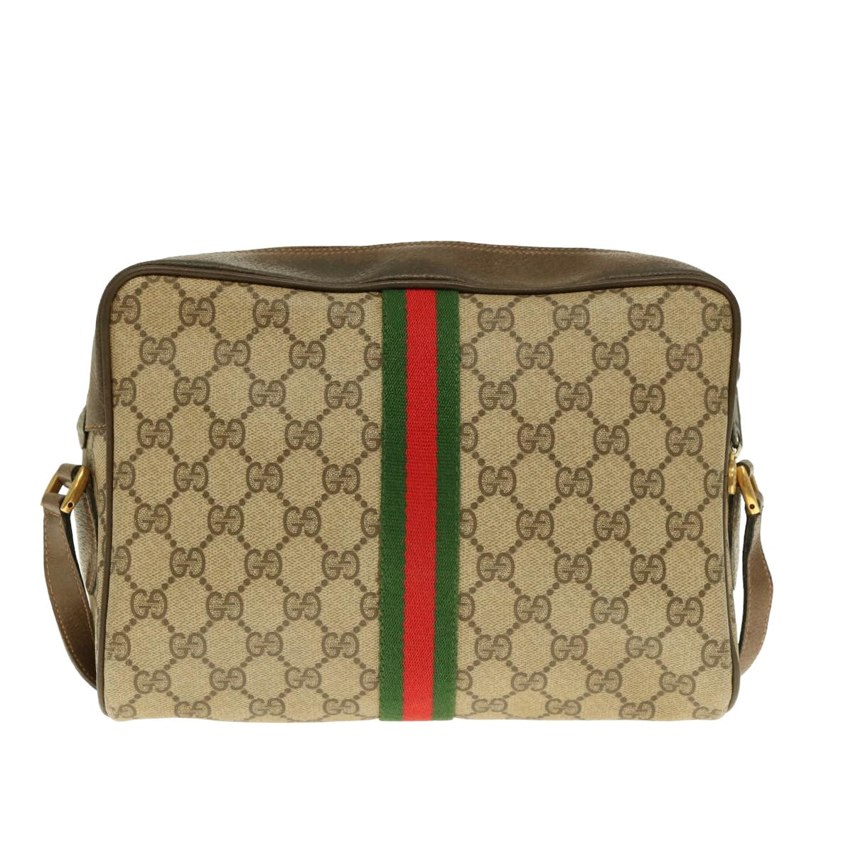 GUCCI GG Supreme Webshire Line Shoulder Bag Canvas Beige Brown 72 02 005 Auth