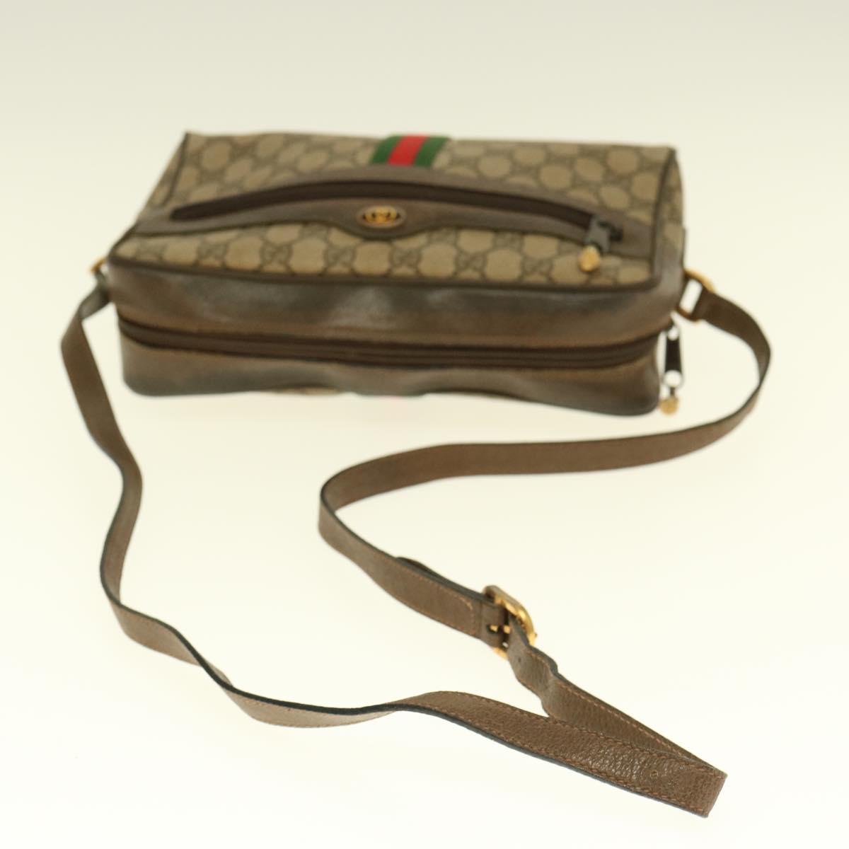 GUCCI GG Supreme Webshire Line Shoulder Bag Canvas Beige Brown 72 02 005 Auth