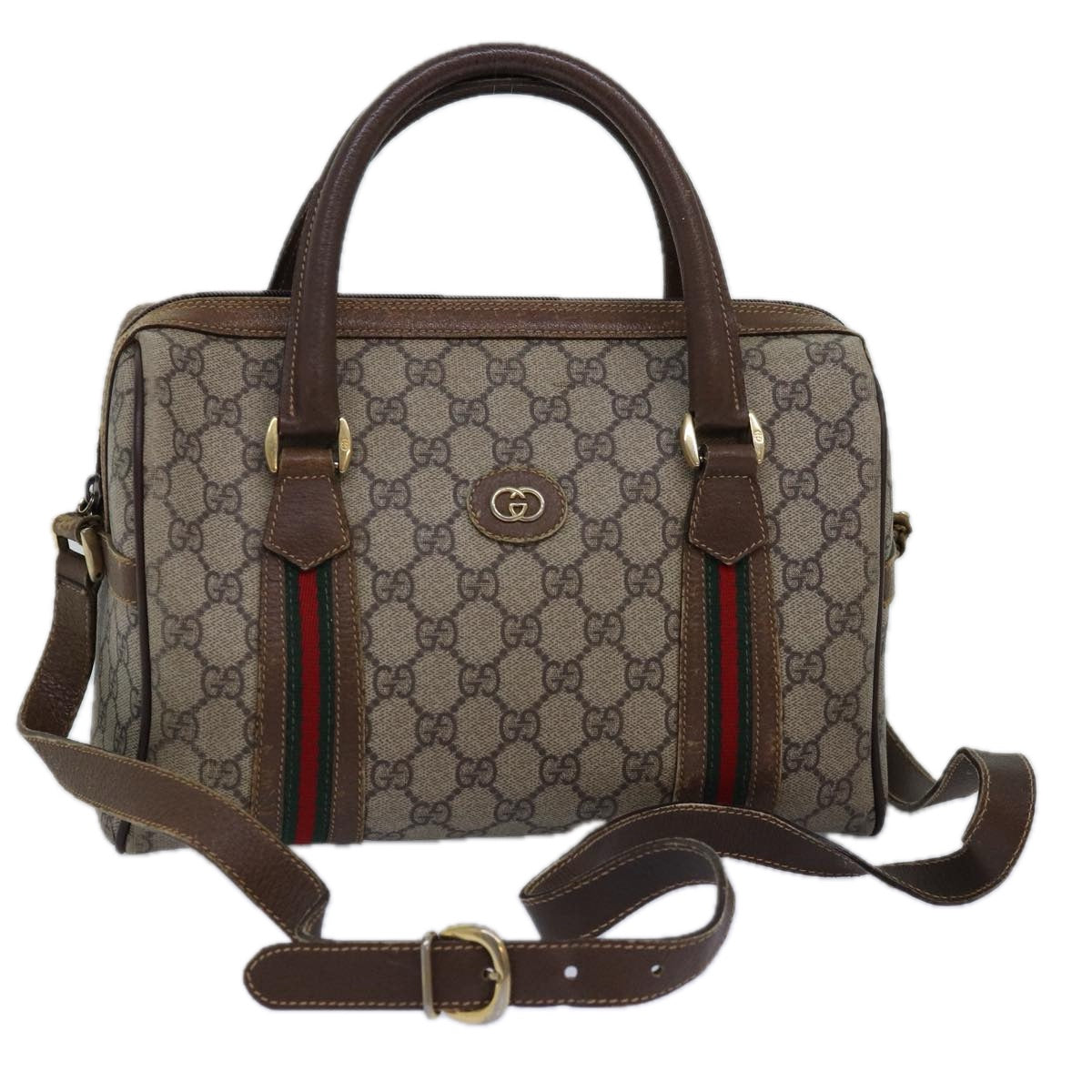 GUCCI GG Supreme Web Sherry Line Boston Bag PVC Beige 002 115 6697 Auth ep4571