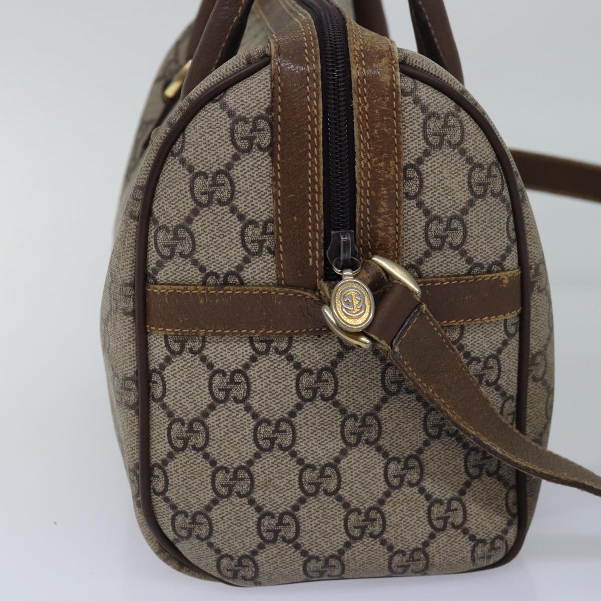 GUCCI GG Supreme Web Sherry Line Boston Bag PVC Beige 002 115 6697 Auth ep4571