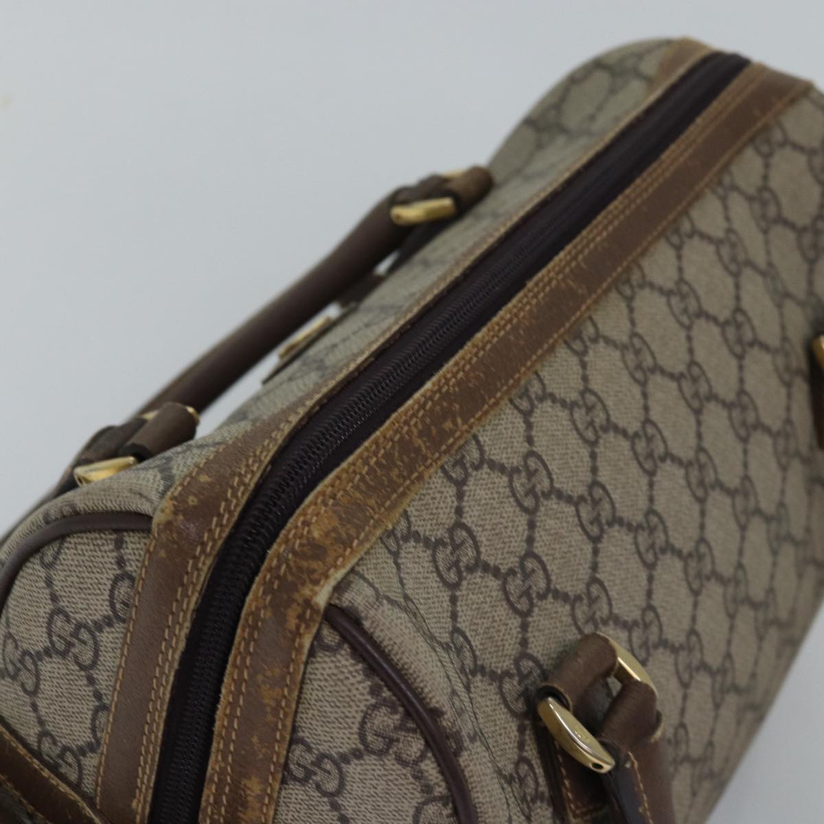 GUCCI GG Supreme Web Sherry Line Boston Bag PVC Beige 002 115 6697 Auth ep4571