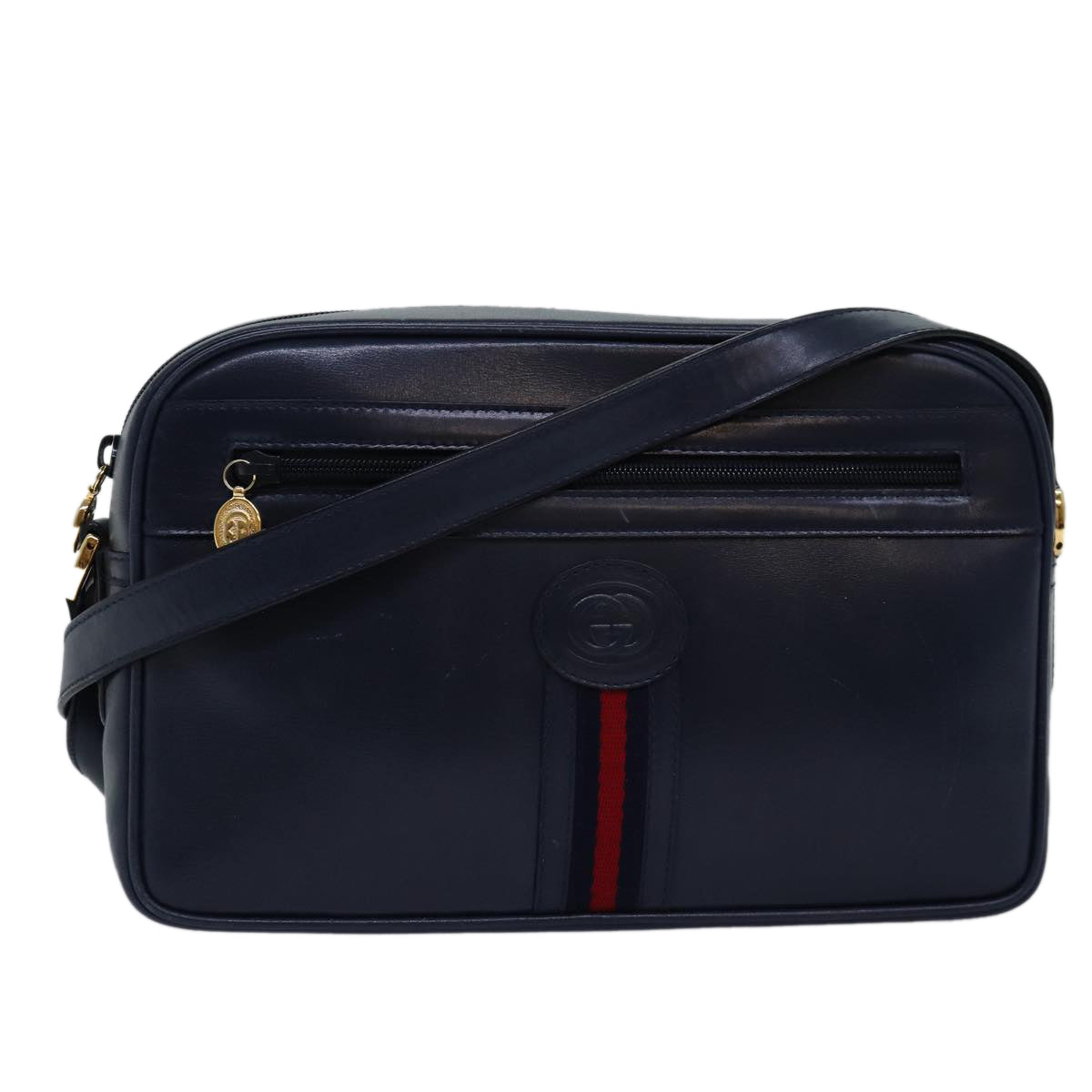 GUCCI Sherry Line Shoulder Bag Leather Navy 001 23 0942 Auth ep4572