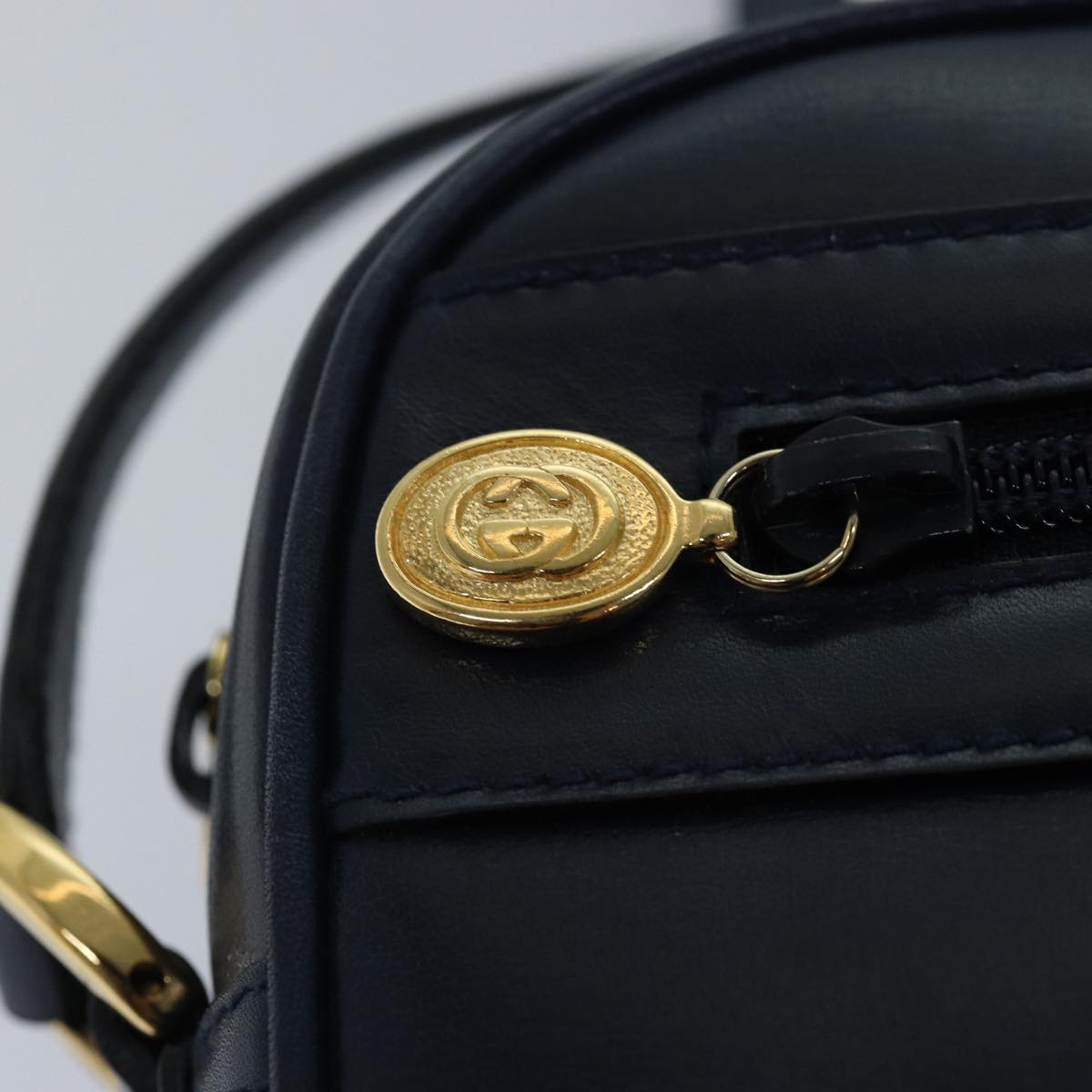 GUCCI Sherry Line Shoulder Bag Leather Navy 001 23 0942 Auth ep4572