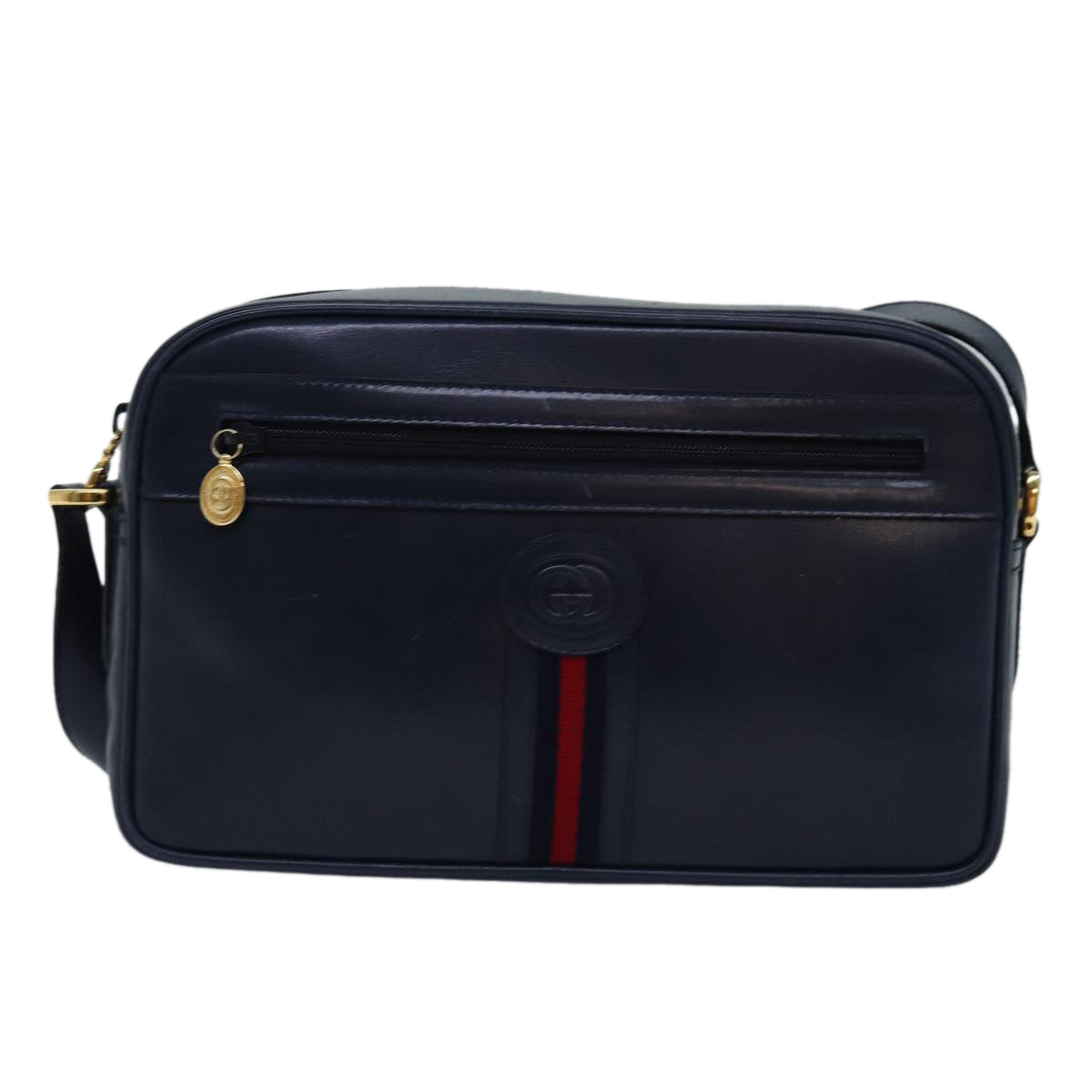 GUCCI Sherry Line Shoulder Bag Leather Navy 001 23 0942 Auth ep4572