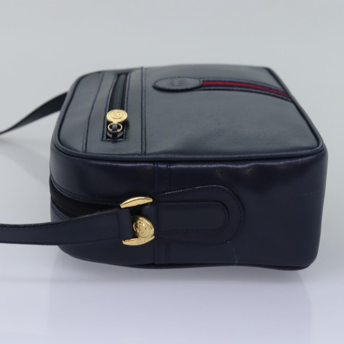 GUCCI Sherry Line Shoulder Bag Leather Navy 001 23 0942 Auth ep4572