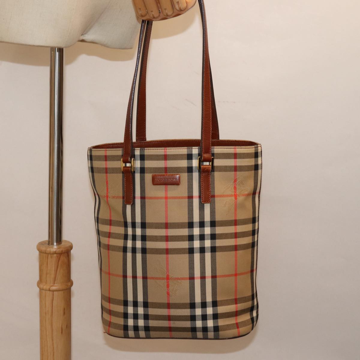 BURBERRY Nova Check Tote Bag Canvas Beige Auth ep4573