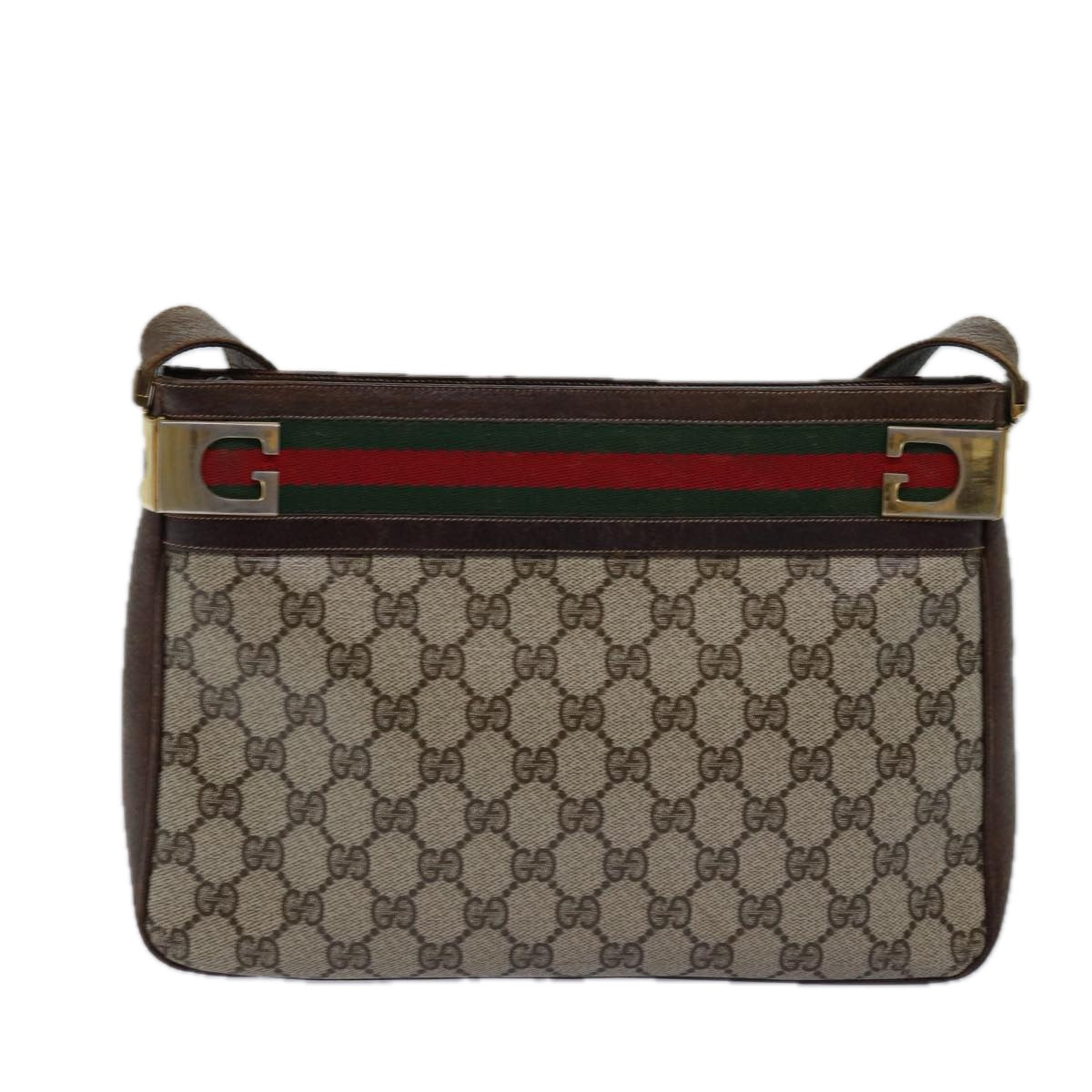 GUCCI GG Supreme Web Sherry Line Shoulder Bag PVC Beige Red Green Auth ep4578