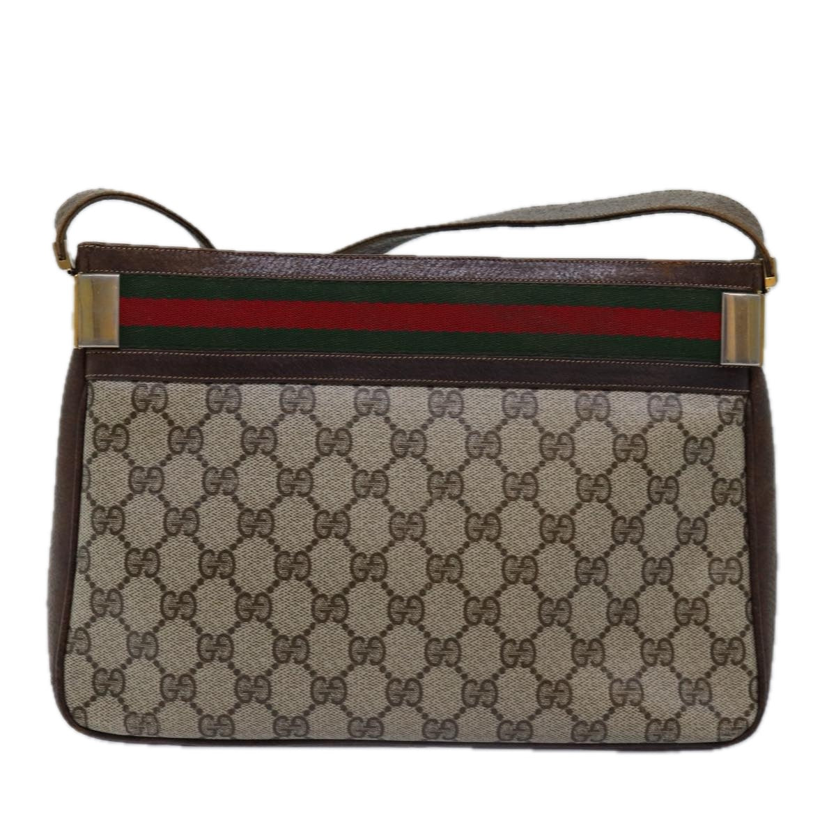 GUCCI GG Supreme Web Sherry Line Shoulder Bag PVC Beige Red Green Auth ep4578