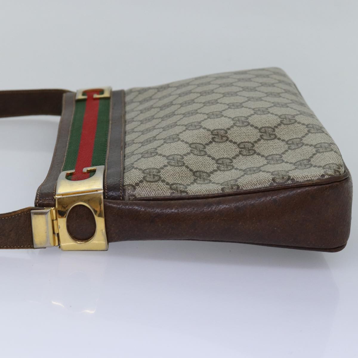 GUCCI GG Supreme Web Sherry Line Shoulder Bag PVC Beige Red Green Auth ep4578