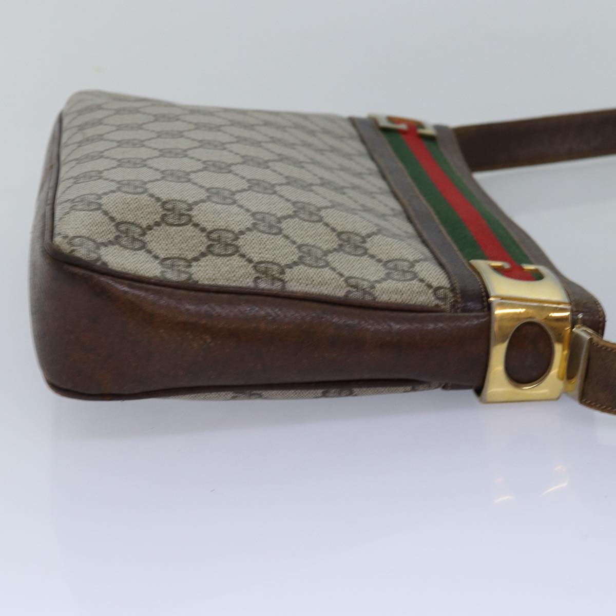 GUCCI GG Supreme Web Sherry Line Shoulder Bag PVC Beige Red Green Auth ep4578