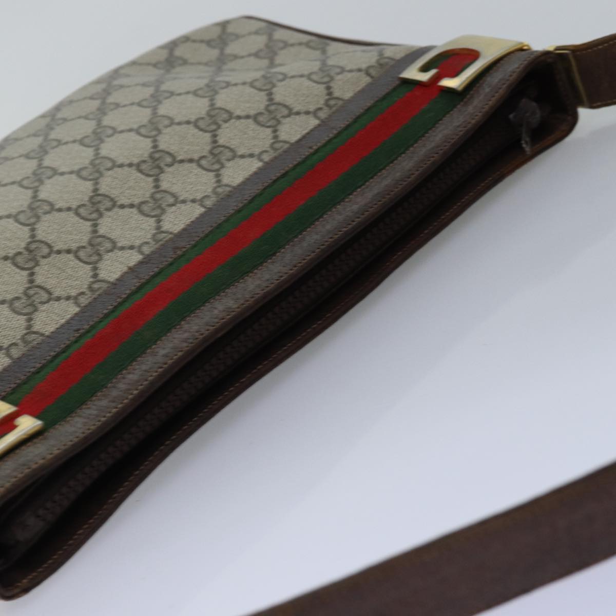 GUCCI GG Supreme Web Sherry Line Shoulder Bag PVC Beige Red Green Auth ep4578