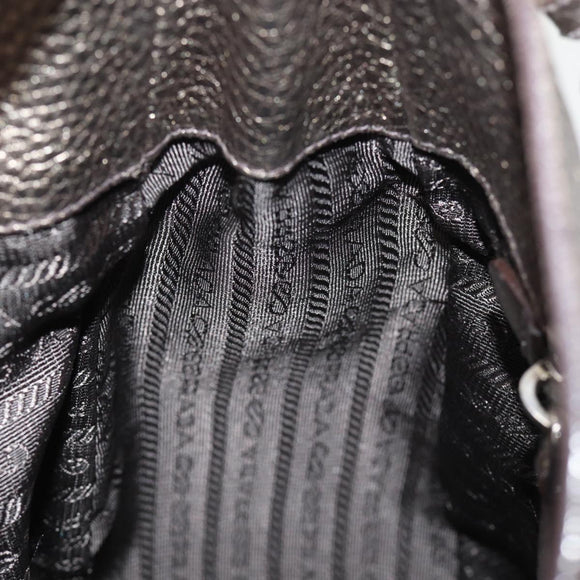 PRADA Shoulder Bag Leather Silver Auth ep4586