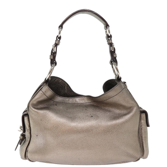 PRADA Shoulder Bag Leather Silver Auth ep4586