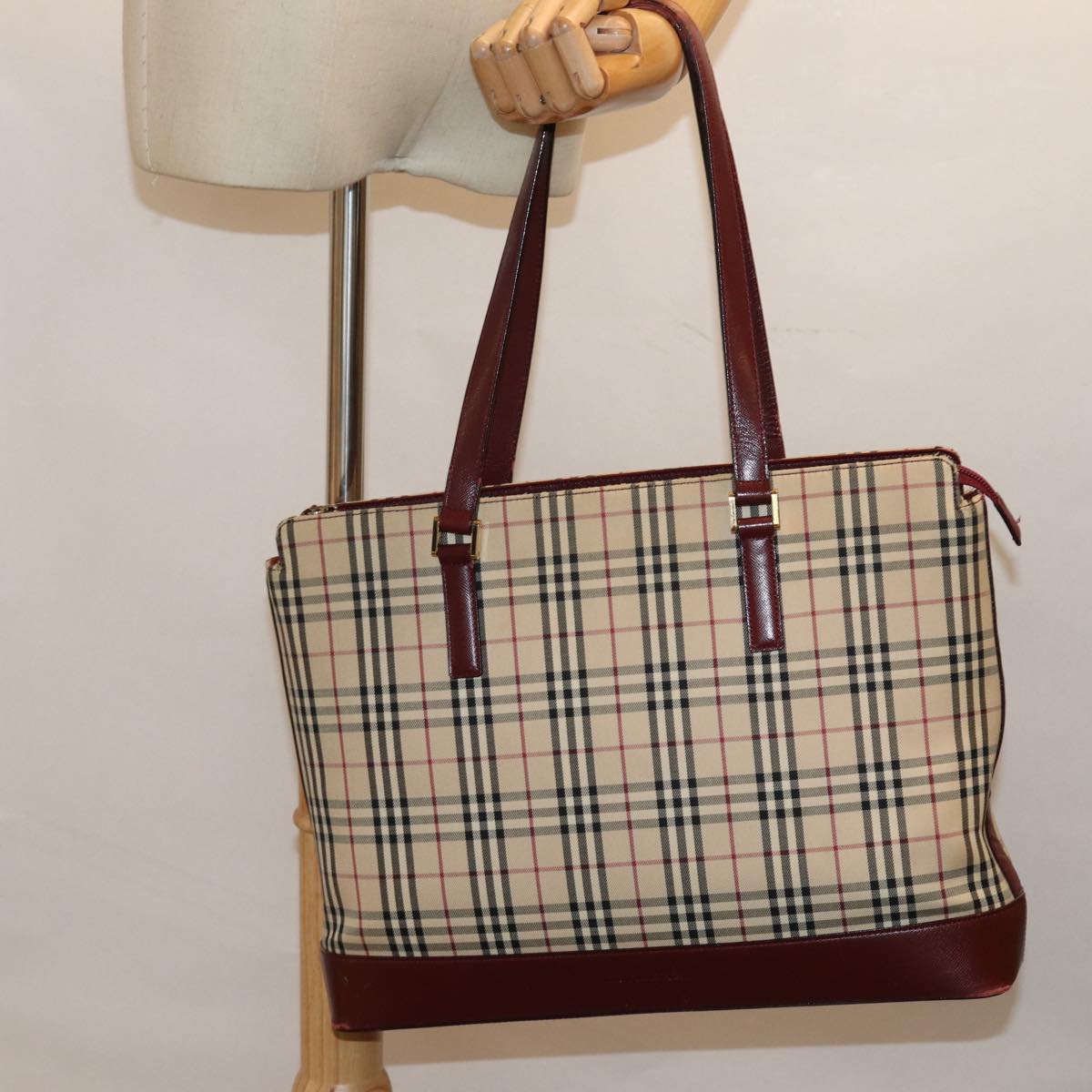 BURBERRY Nova Check Tote Bag Nylon Beige Auth ep4597